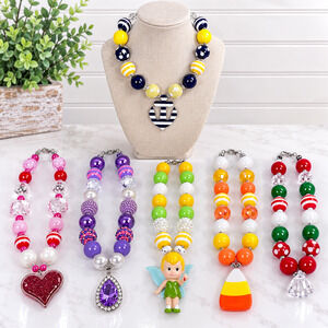 Lot 6 Chunky Bubble Bead Novelty Pendant Necklaces Holiday Fairy Heart Anchor